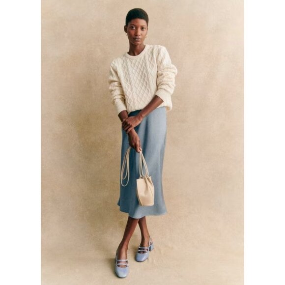 Sezane Sandy Midi Skirt Womens Size 36 US 4 Ice Blue Satin Minimalist Parisian - Picture 11 of 11